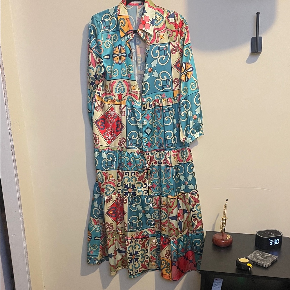 Vibrant Long Sleeve Patchwork Dress